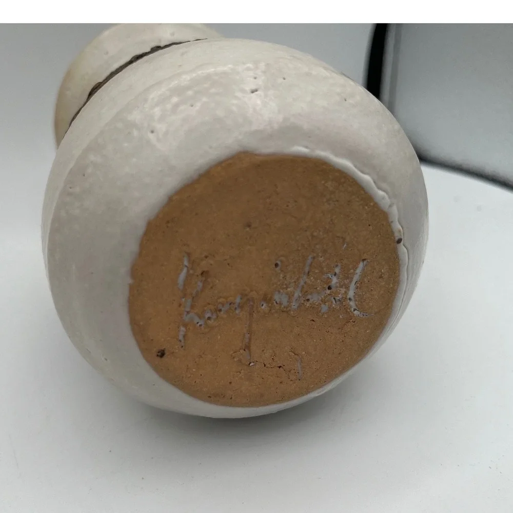 Vintage Signed Studio Pottery‎ Vase Textured Brutalist Rustic Cream Brown 6